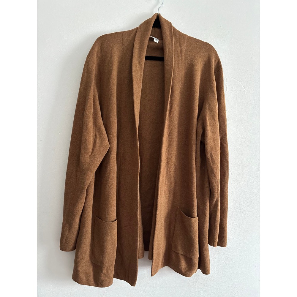 J.Crew Womens Brown Open Front Cardigan Cotton Knit Shawl Collar Sweater Size 2X
